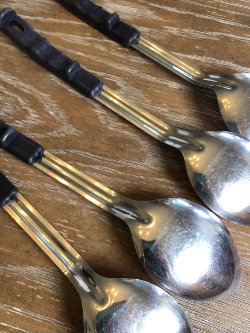 Vintage 4Pc JR Stainless Steel Basting Serving Spoons Black Handle 13”